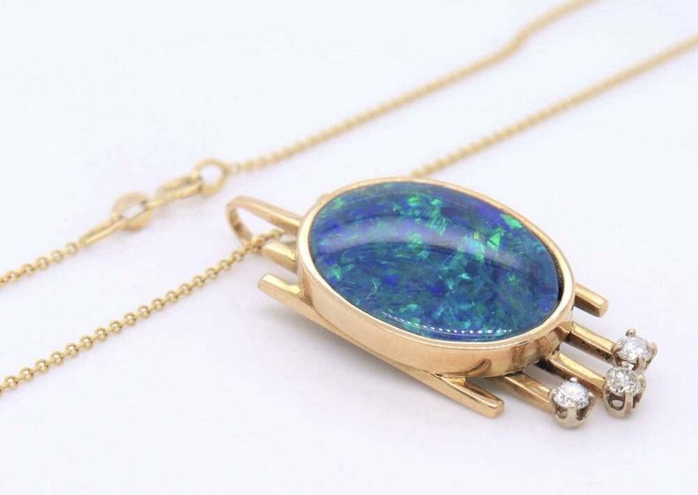 Stunning 14K Yellow Gold Natural 5.00 ct Opal & Diamond Pendant Necklace | 7.96g